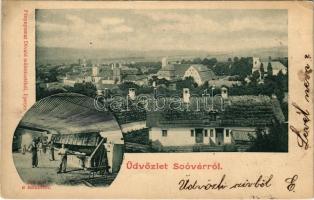 1900 Tótsóvár, Sóvár, Solivar (Eperjes, Presov); látkép, Sóhúzás a katlanból, belső munkásokkal. Fénynyomat Divald műintézetéből / general view, salt mine, interior with workers (EK)