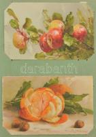 Régi képeslap album benne festmény, üdvözlő, motívum kis gyűjtemény