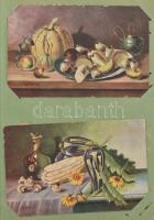 Régi képeslap album benne festmény, üdvözlő, motívum kis gyűjtemény