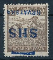 SHS 1918 Arató 20f fordított felülnyomással / inverted overprint. Signed: Bodor