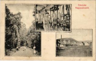 Nagyszabos, Nagyszlabos, Slavosovce; papírgyár, belső munkásokkal / paper factory, paper mill, interior with workers (EK)