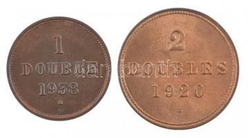 Guernsey 1920. 2D bronzozott Cu + 1938. 1D bronze T:1- Guernsey 1920. 2 Doubles bronze plated Cu + 1938. 1 Double bronze C:AU Krause KM#11, KM#12