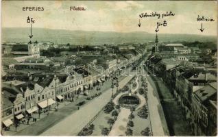 1912 Eperjes, Presov; Fő utca, Cattarino Sándor, Gerő Mihály üzlete. Divald Károly Fia kiadása / main street, shops (Rb)