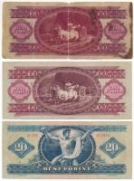 1947. 100Ft "B 192 053304" égésnyomok, beszakadások + 1949. 100Ft B 232 147571" apró ...