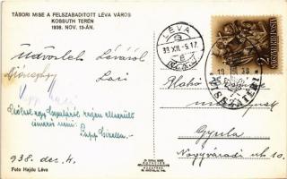 1938 Léva, Levice; bevonulás, tábori mise a Kossuth téren, Országzászló. Foto Hajdu / entry of the H...