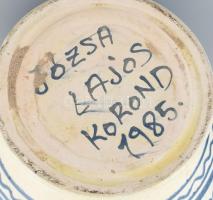 Korondi, kézzel festett madaras váza, népi kerámia, jelzett: Józsa Lajos Korond, minimális mázlepatt...