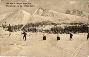 1916 Tátra, Magas-Tátra, Vysoké Tatry; téli élet, sport, síelők. Dr. Guhr Mihály felvétele / winter sport, skiing (b)