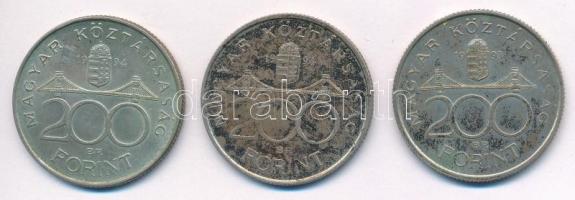 1993. 200Ft Ag "MNB" + 1994. 200Ft Ag "Deák" (2x) T:2 karcpatina Adamo F13, F13....