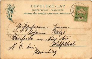 1903 Tátralomnic, Tatranská Lomnica (Magas-Tátra, Vysoké Tatry); Die kath. u. evang. Kirche m. d. Lo...