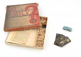 cca 1930 Hat játék társasjáték eredeti dobozzal, tartalommal, Komplett? + hozzá modern matchbox és játékkártya