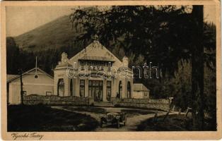 Tátra, Magas-Tátra, Vysoké Tatry; Tarajkai kioszk, kávéház és étterem, automobil / restaurant and café at Hrebienok, automobile (fa)