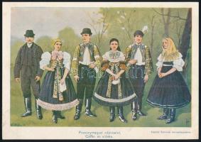 Pozsony megyei népviselet, 2 db háromszínnyomású kiadvány a Légrády Testvérektől