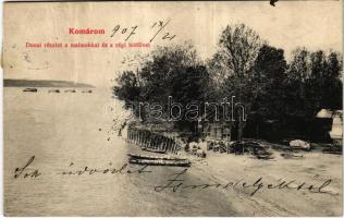 1907 Komárom, Komárno; Dunai részlet a malmokkal és a régi hídfővel, úszó hajómalom. E.D.K. &quot;Pannonia&quot; 1906. 199. / floating boat mills (fl)