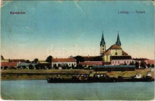 1916 Komárom, Komárno; látkép, uszály. L.H. Pannonia / general view, barge (szakadás / tear)