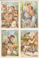 6 db RÉGI Márton L.-féle Cserkészlevelezőlapok Kiadóhivatal képeslap Márton L. szignóval / 6 pre-1945 Hungarian scout art postcards