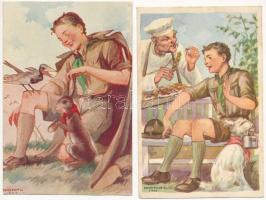 6 db RÉGI Márton L.-féle Cserkészlevelezőlapok Kiadóhivatal képeslap Márton L. szignóval / 6 pre-194...