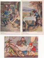 6 db RÉGI motívum képeslap: gyerekek, mese / 6 pre-1945 motive postcards: children, fairy tale