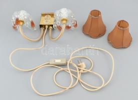 Kétágú falikar, kristály függő díszekkel, ernyővel, csatlakozóval, kapcsolóval, nem kipróbált, 31x18,5x16,5 cm