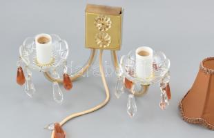 Kétágú falikar, kristály függő díszekkel, ernyővel, csatlakozóval, kapcsolóval, nem kipróbált, 31x18...