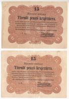 1849. 15kr Kossuth bankó (2x) T:III egyiken kis beszakadások Adamo G102