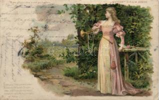 Lady with trumpet Hold to light Litho (EK)