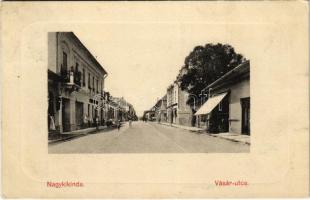 1912 Nagykikinda, Kikinda; Vásár utca, üzletek. Pannónia papírkereskedés kiadása / street view, shops (EK)