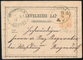 1874 2kr díjjegyes levelezőlap NAGY HÖFLÁNY - MOSONY WIESELBURG - R(AJKA) RAGENDORF