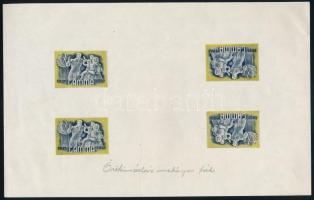 1941 A Légrády Sándor által tervezett Gamma levélzáró blokk egyik bélyegképének 4 képes, fordított párokat tartalmazó próbanyomata