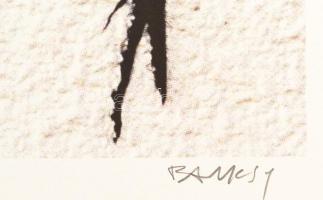 Banksy: Migrant. Ofszet litográfia, papír, jelzett a nyomaton, "POW Printmaking"szárazpecs...