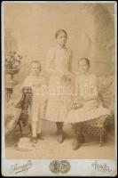 cca 1890 Három gyermek, keményhátú fotó Szinay István miskolci műterméből, 16,5×10,5 cm