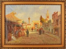 Mesterházy Dénes (1900-1949 körül): Arab város. Olaj, vászon, jelzett. Dekoratív fakeretben. 49x68 cm