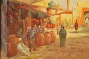 Mesterházy Dénes (1900-1949 körül): Arab város. Olaj, vászon, jelzett. Dekoratív fakeretben. 49x68 c...