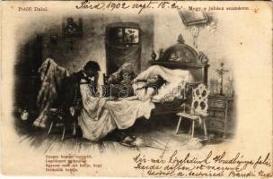 1902 Megy a juhász szamáron... Petőfi Dalai. Magyar folklór művészlap / Hungarian folklore art postcard (szakadás / tear)