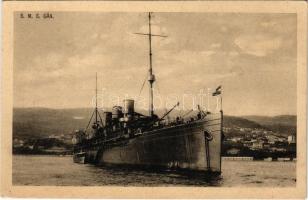 SMS Gäa/Gaea (ex SS Fürst Bismarck) torpedó anyahajó, tengeralattjáró ellátóhajó és lakóhajó / K.u.K. Kriegsmarine / Austro-Hungarian Navy depot ship for submarines. Phot. A. Beer. Verlag F. W. Schrinner, Pola 1913. Litho naval flag on the backside (EK)