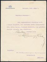 1942 Budapest főpolgármestere Homonnay Tivadar (1888-1964) levele saját kezű aláírása