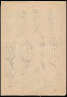 Jakab Gyula (1910-1991): Női akt vázlatok, ceruza, papír, 29×20 cm