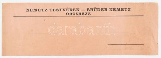 cca 1930 Nemetz Testvérek - Brüder Nemetz Orosháza nagyméretű, fejléces reklámborítékja, használatlan, kis szakadással, kissé foltos, 39x15 cm