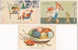 29 db MODERN magyar grafikai képeslap az 1950-60-as évekből / 29 MODERN Hungarian graphic motive postcards from the 50's and 60's