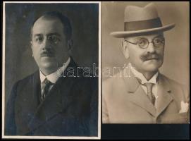 cca 1920 Gyula. Dr. Kaczvinszky János sebészfőorvos és Keller Lajos bankigazgató portréja, 2 db fotó, 15,5×11 és 17,5×12,5 cm