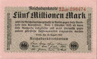 Német Birodalom/Weimari Köztársaság 1923. 5.000.000M T:I-