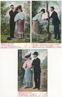 6 db RÉGI romantikus motívum képeslap vegyes minőségben: szerelmes páros sorozat / 6 pre-1908 romantic motive postcards in mixed quality: couples in love series