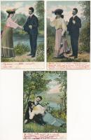6 db RÉGI romantikus motívum képeslap vegyes minőségben: szerelmes páros sorozat / 6 pre-1908 romant...