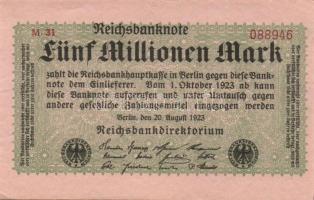 Német Birodalom/Weimari Köztársaság 1923. 5.000.000M T:I-