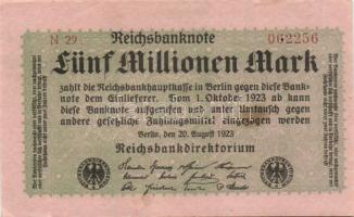 Német Birodalom/Weimari Köztársaság 1923. 5.000.000M T:I-