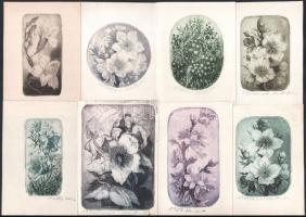 Hertay Mária (1932-2018) grafikusművész 18 db szignózótt kis méretű rézkarca, hozzá kiállítási meghí...