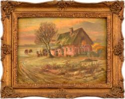 Egerváry Potemkin Ágost (1858 - 1930): Tanyasi ház. Olaj, karton. Jelezve balra lent: Egerváry P. Á., 25x19cm, dekoratív fakeretben.