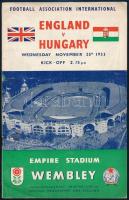 1953 Magyarország-Anglia, a legendás 6:3-as labdarúgó mérkőzés meccsfüzete, és egy belépőjegye a Wembley Stadionba, ahol az Aranycsapat legyőzte az évtizedek óta veretlen Angliát. / 1953 Hungary - England, legendary football match booklet, and a entry ticket to the Wembley Stadium, where the Golden Team of Hungary defeated England.