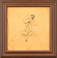 Olvashatatlan jelzéssel:Erotikus grafika. Ceruza, papír. , jelzett, Üvegezett keretben (üveg repedt) 24x24 cm