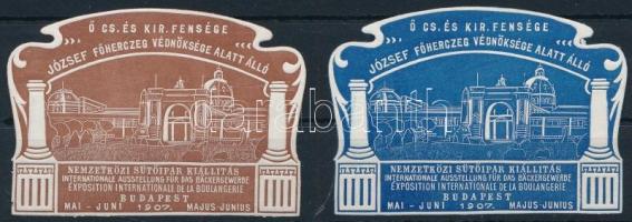 1907 Nemzetközi Sütőipar Kiállítás barna és kék levélzáró
