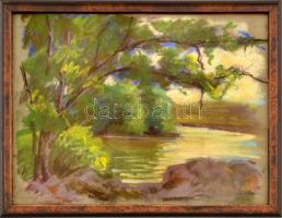 Bertalan Rózsa (1900-1987): Erdei patak. Pasztell, papír, üvegezett keretben, 23×29 cm